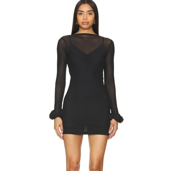 New AFRM Shani Dress long sleeve mesh sheer mini backless - Picture 4 of 15